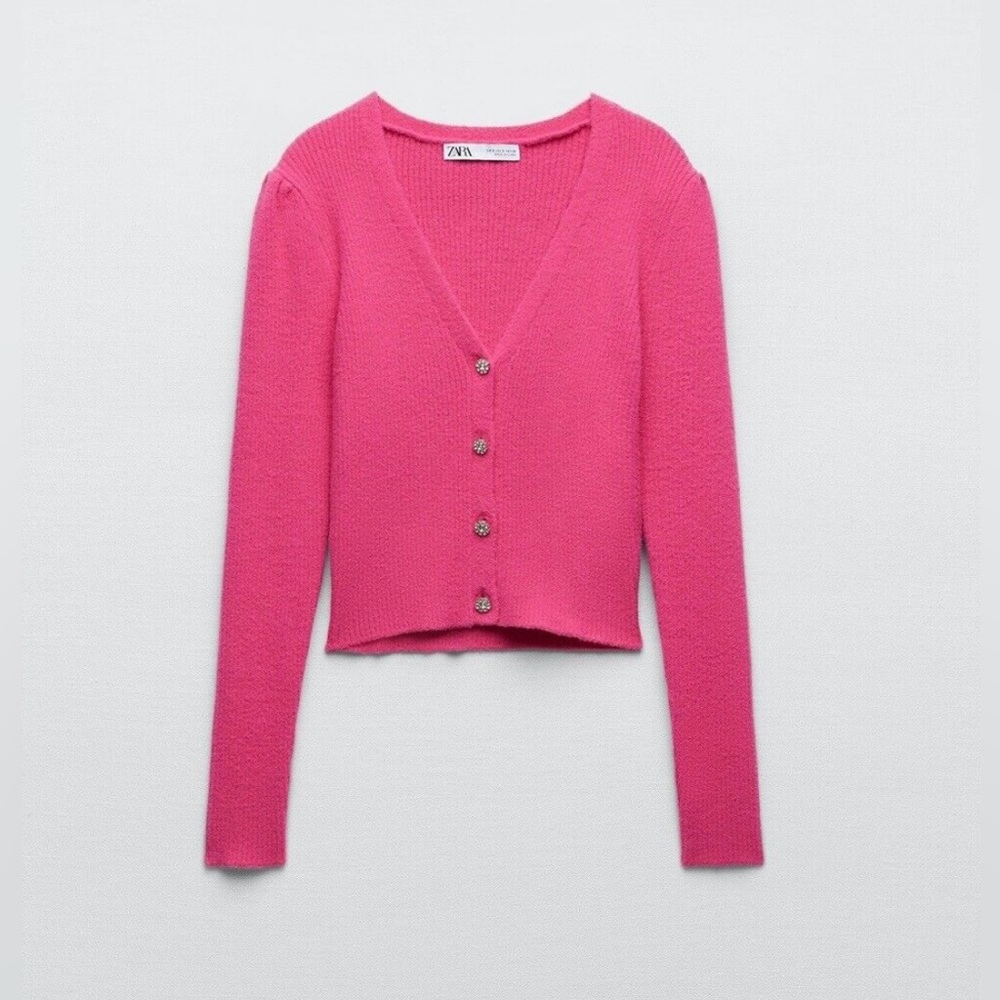 NWOT Zara Jewel Button knit Cardigan in Fuchsia